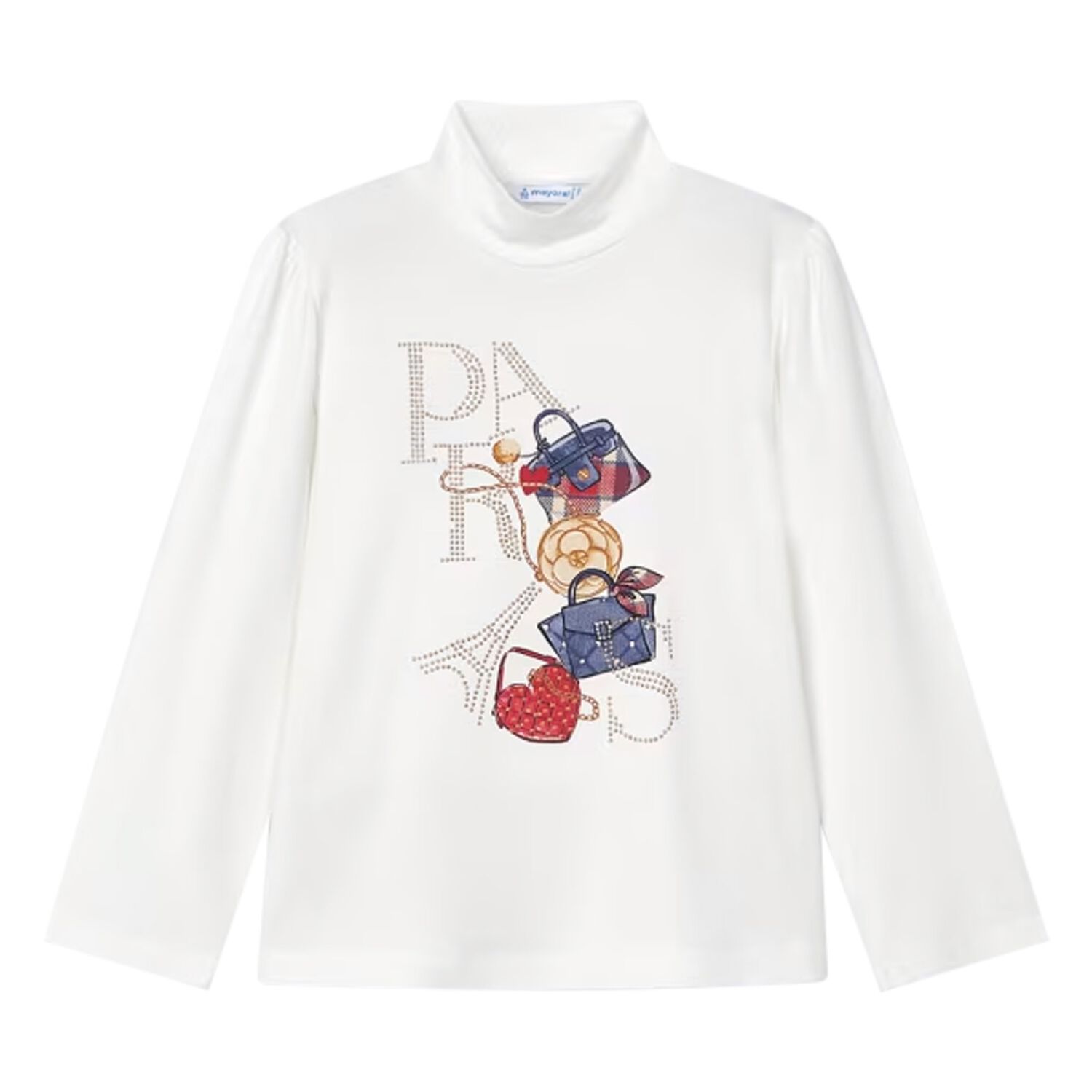 توب بنات بأكمام طويلة بطبعة حقيبة باللون العاجي, 1, hi-res image number null