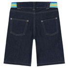 Boys Navy Logo Denim Shorts, 1, hi-res