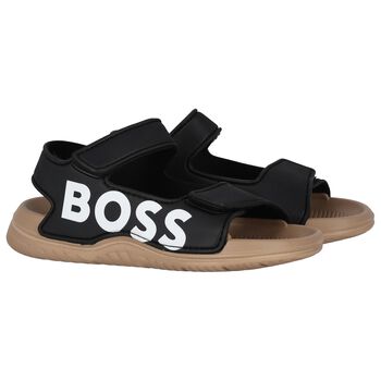 Boys Black & Beige Logo Sandals
