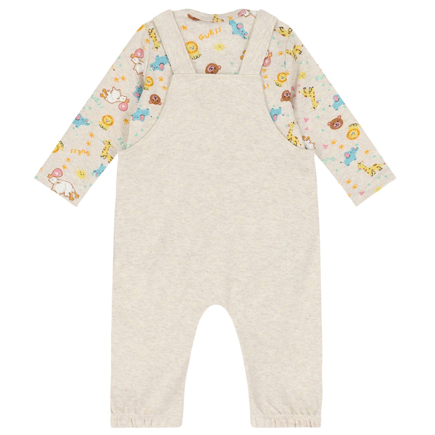 Baby Girls Beige Logo Dungaree Set, 1, hi-res