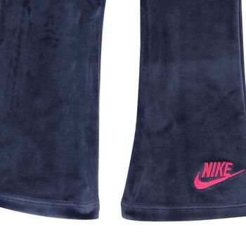 Younger Girls Navy Blue Velour Leggings