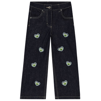 Girls Blue Denim Logo Trousers