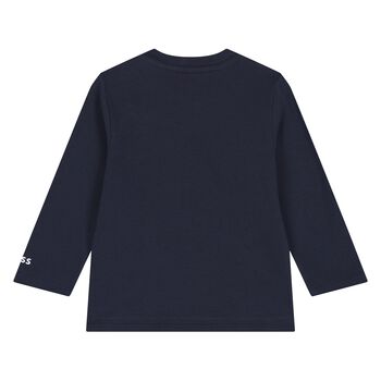 Baby Boys Navy Blue Logo Long Sleeve Top