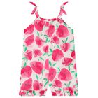 Girls Ivory & Red Strawberry Playsuit, 1, hi-res