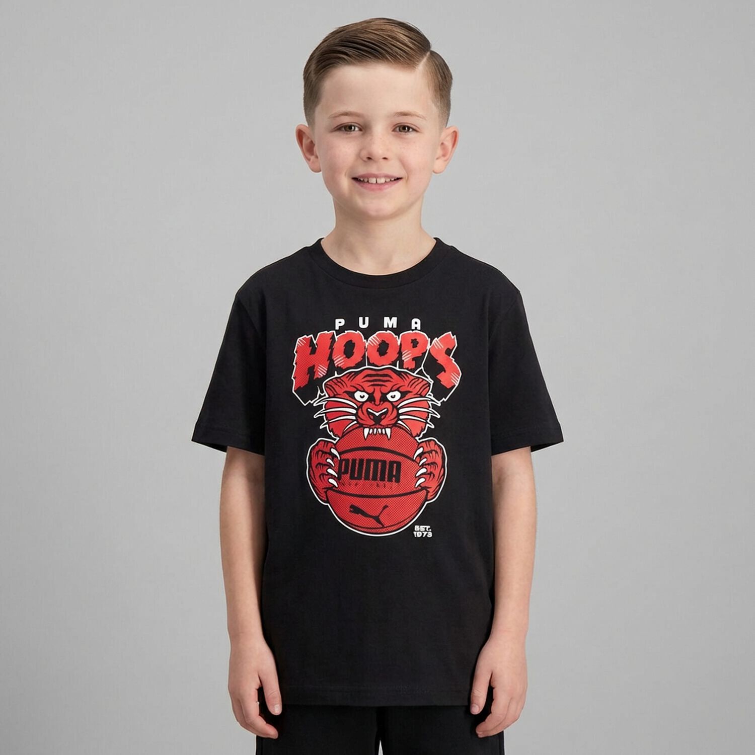 Boys Black Logo T-Shirt, 1, hi-res
