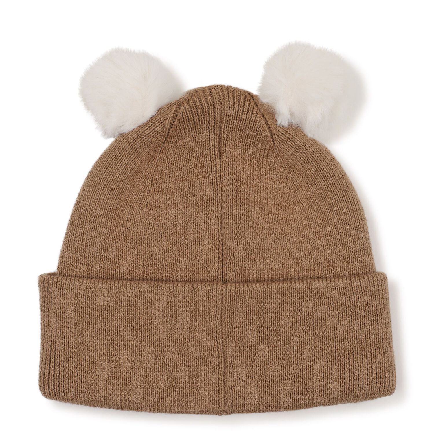 Beige Pom Pom Logo Baby Hat, 1, hi-res