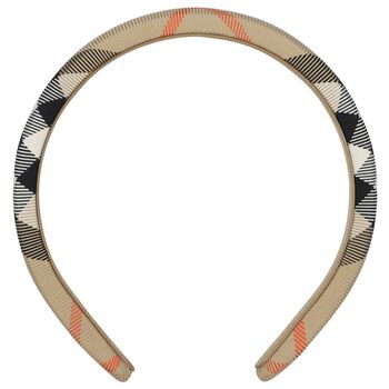 Girls Beige Check Headband