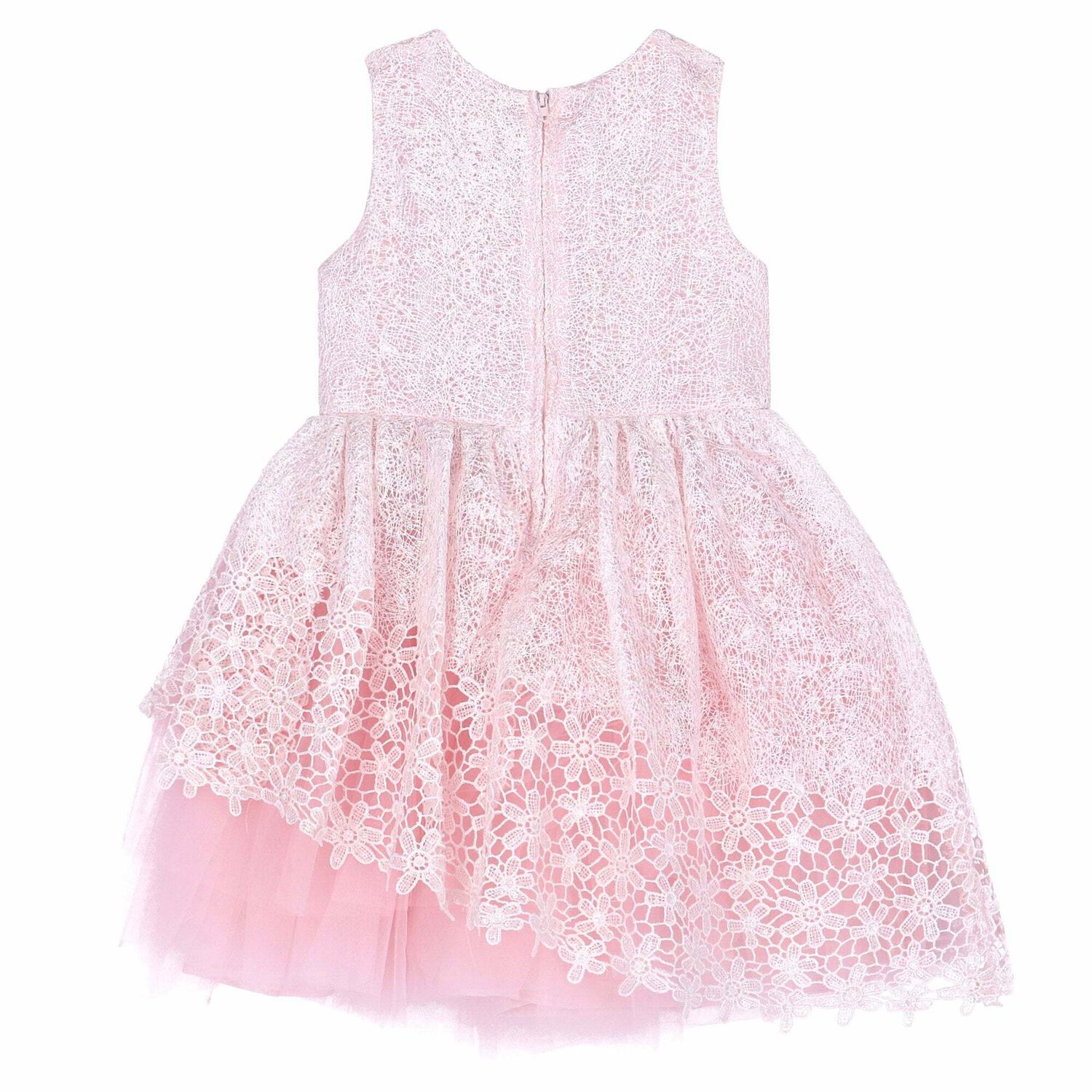 فستان دانتيل مطرز باللون الوردي للبنات, 1, hi-res
