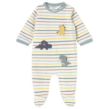 Baby Boys Ivory Striped Dinosaur Babygrow