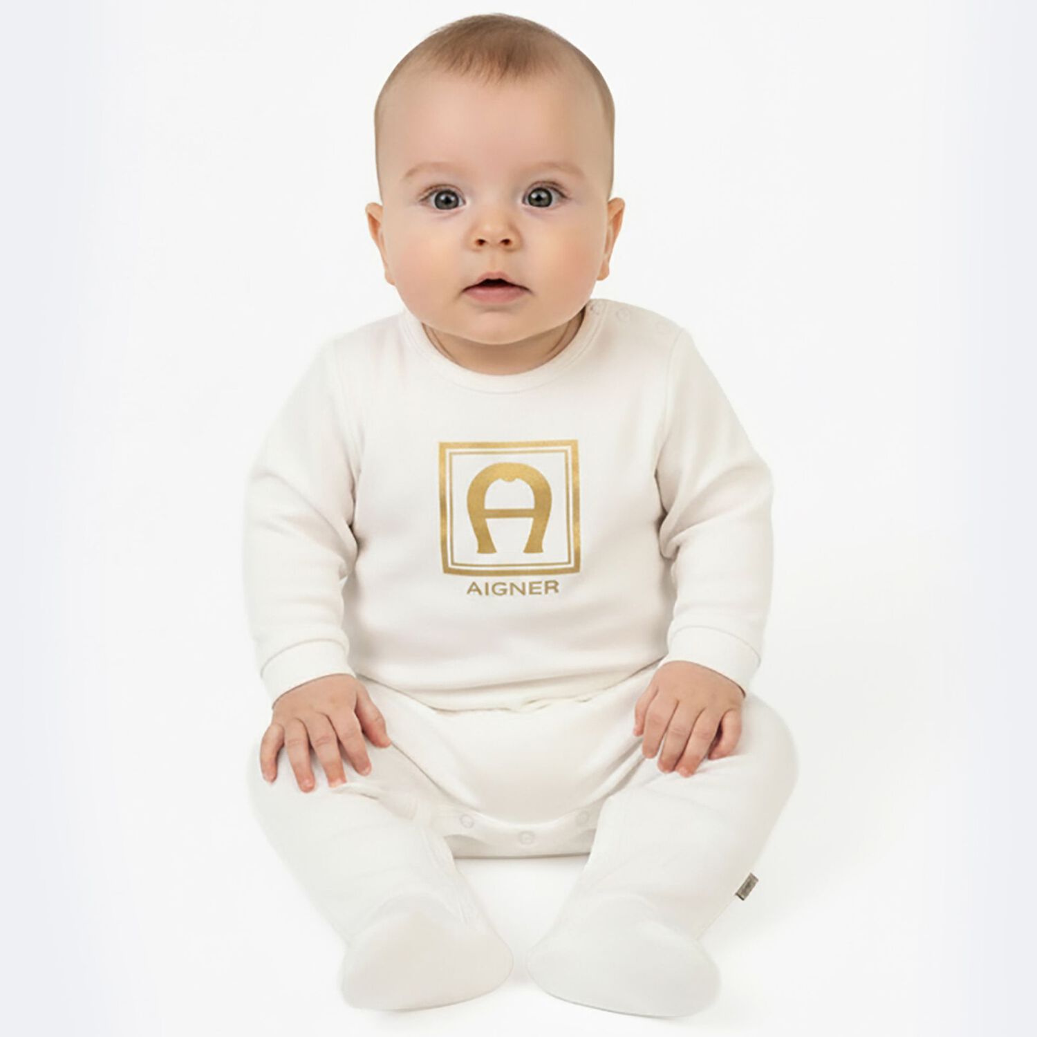 Ivory & Gold Logo Babygrow, 1, hi-res