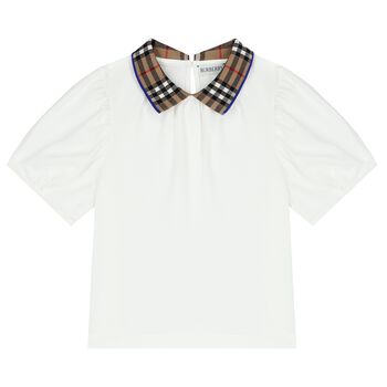 Girls White Check Polo Shirt