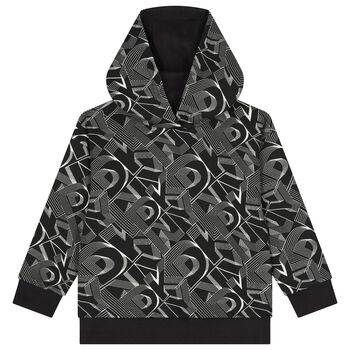 Boys Black & White Logo Hooded Top
