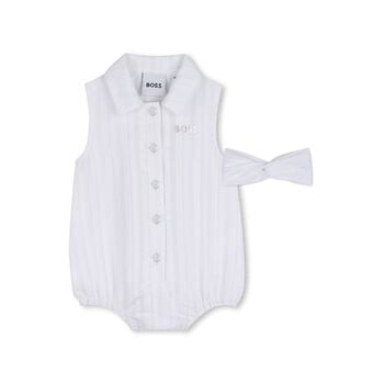 طقم ملابس داخلية بيضاء وعصابة رأس للبنات الصغيرات