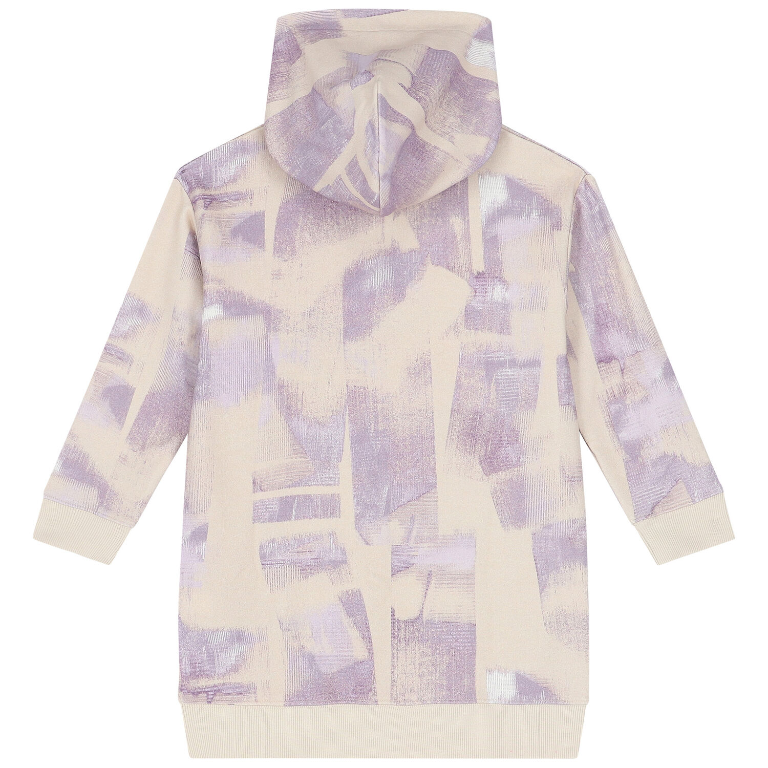Girls Beige & Purple Logo Hooded Dress, 1, hi-res