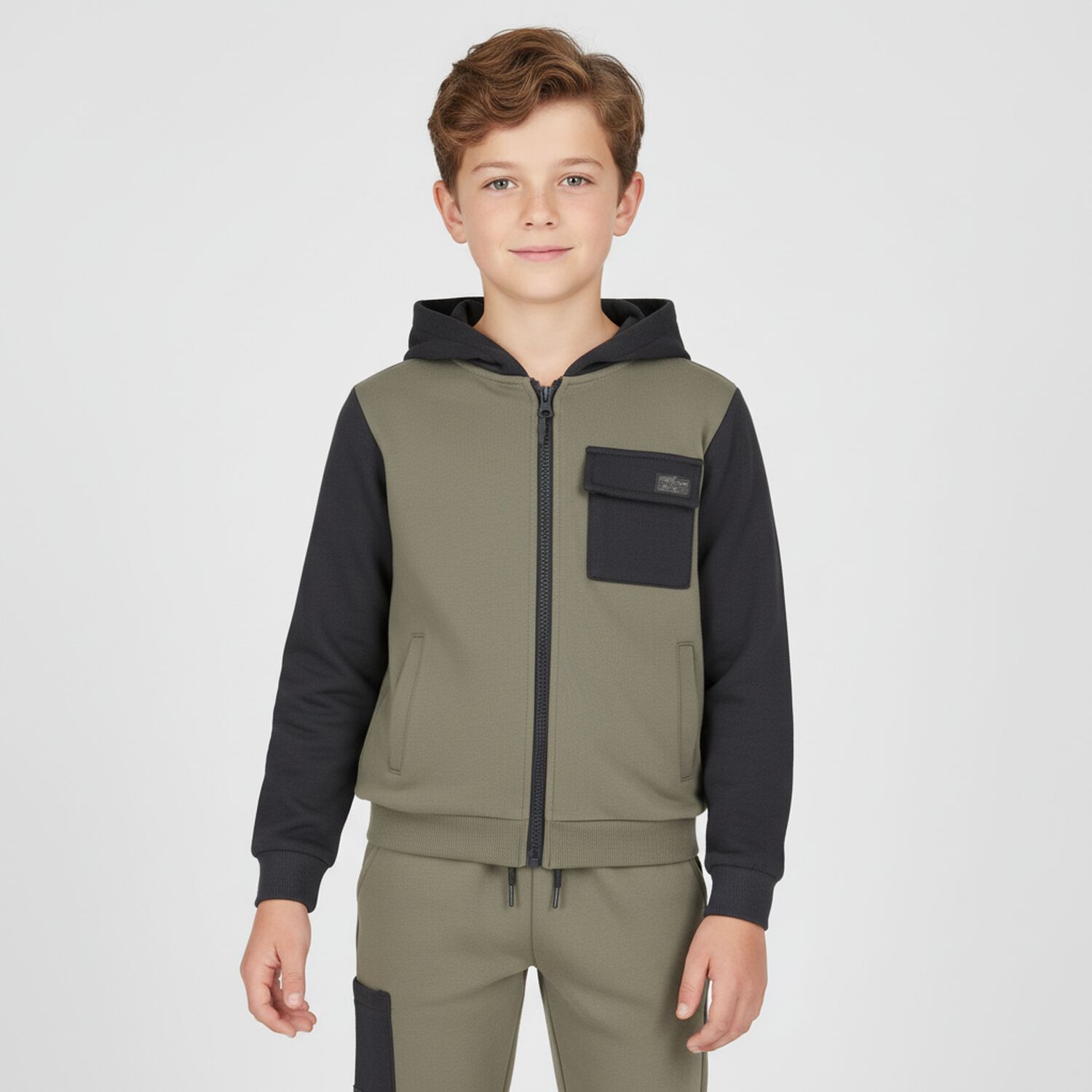 طقم بدله رياضيه للاولاد باللون الاخضر والرمادى ( 3 قطع ) , 1, hi-res