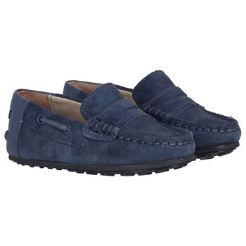 Younger Boys Blue Suede Leather Moccasins