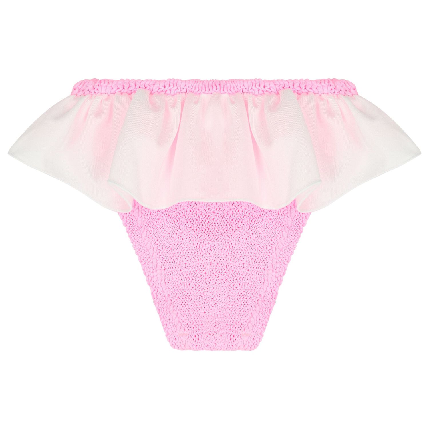 بيكيني بنقشة مجعدة باللون الوردي الفاقع  للبنات, 1, hi-res