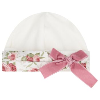 Baby Girls Ivory & Pink Bow Hat