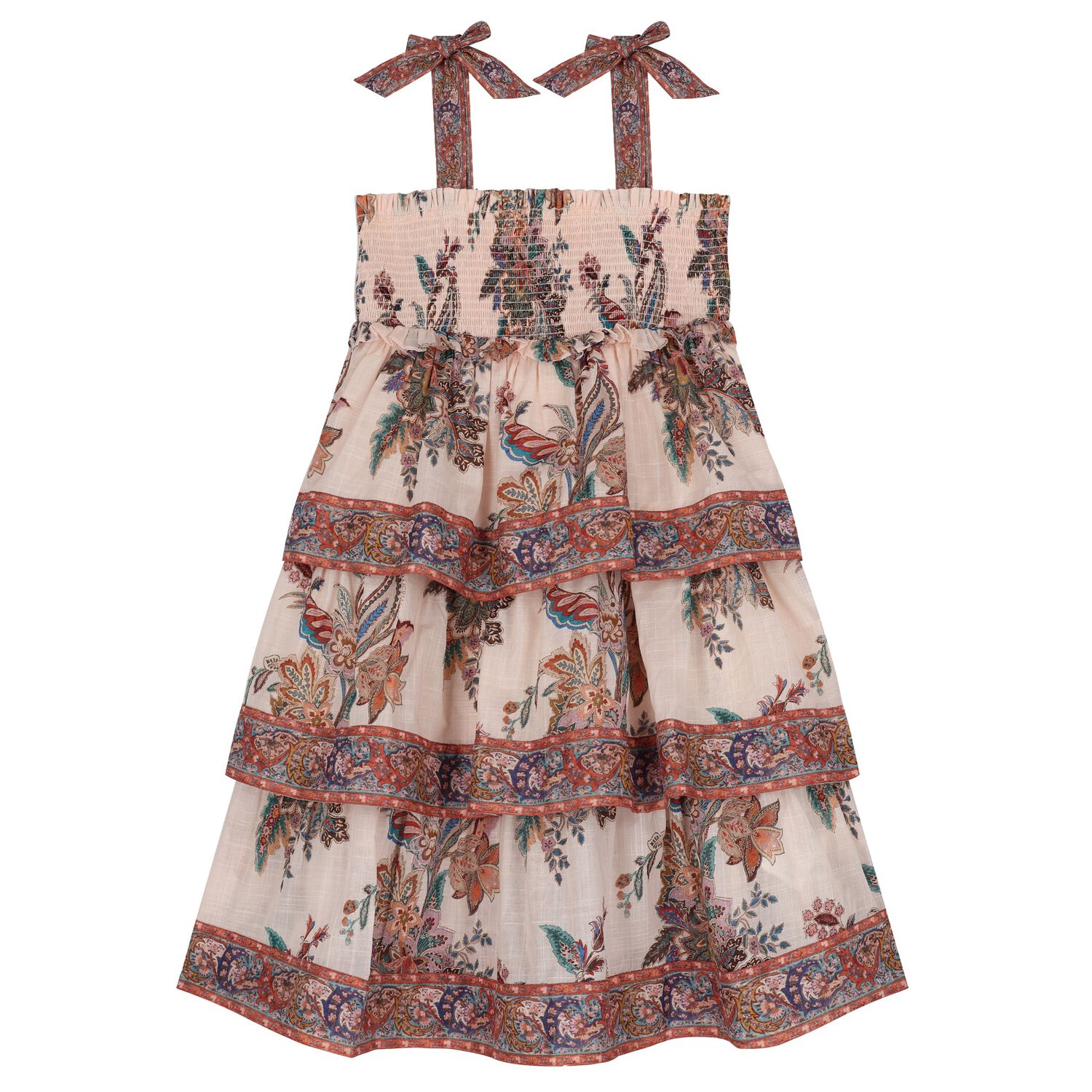 Girls Pink Floral Tiered Dress, 1, hi-res