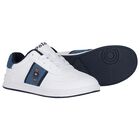 Boys White & Denim Blue Logo Trainers, 1, hi-res