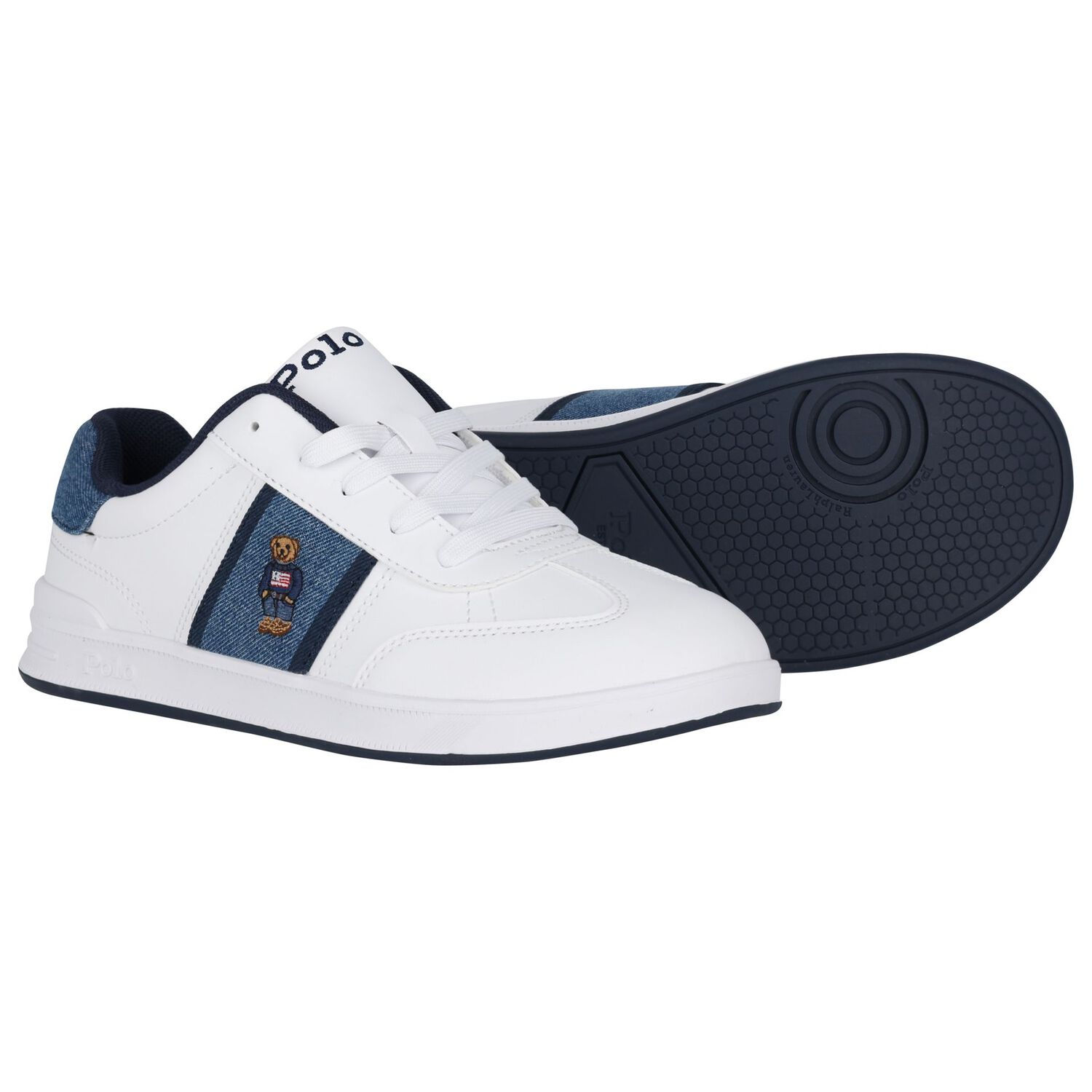 Boys White & Denim Blue Logo Trainers, 1, hi-res image number null
