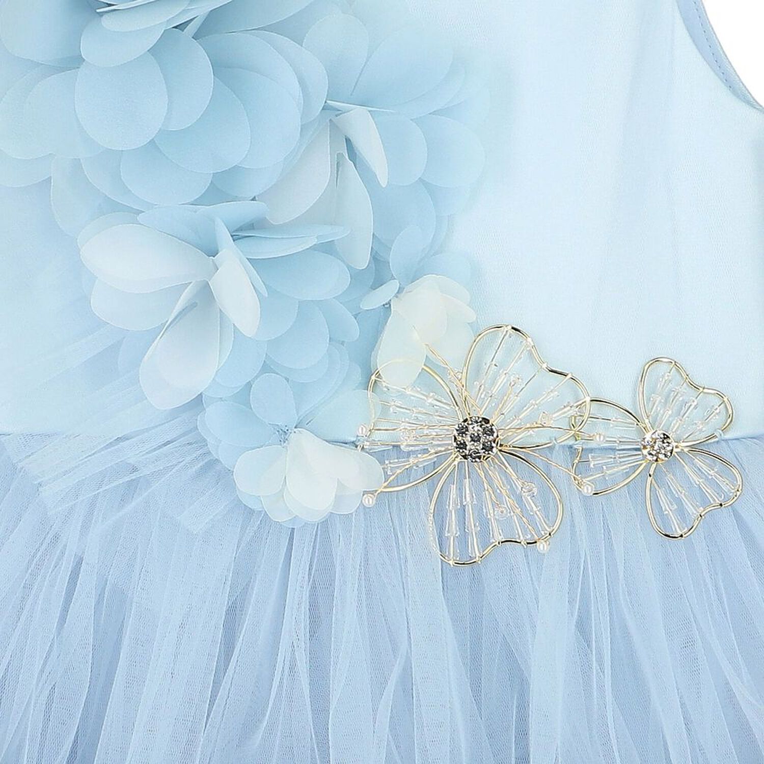 Girls Blue Tulle Flower Dress, 1, hi-res image number null