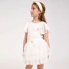 Girls White Sequin Tulle Skirt, 1, hi-res
