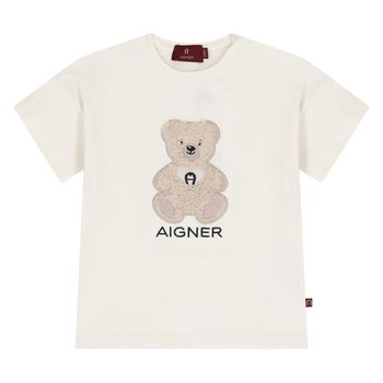 Younger Girls Ivory Teddy Bear Logo T-Shirt