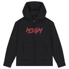Black Logo Hooded Zip Up Top, 1, hi-res
