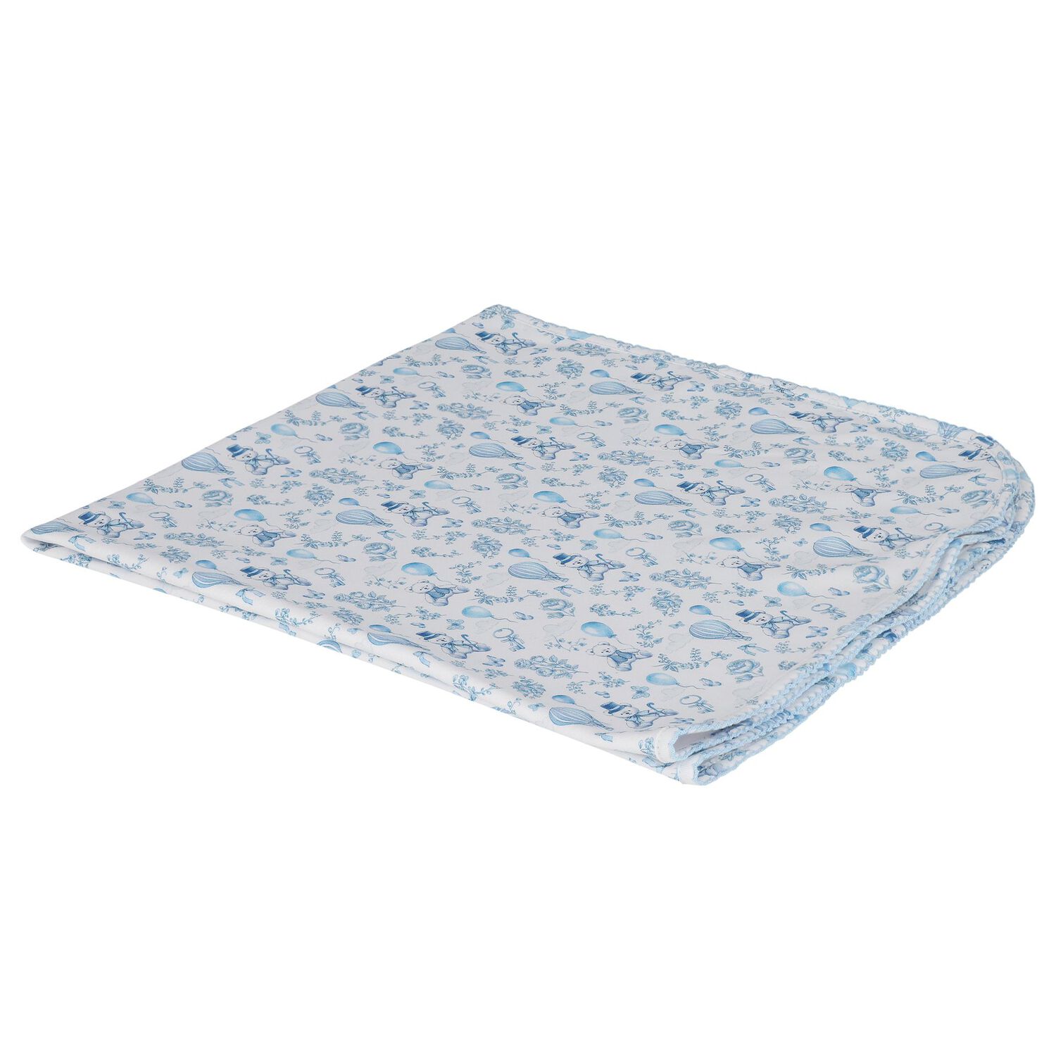 Baby Boys White & Blue Toile de Jouy Blanket, 1, hi-res image number null