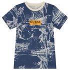 تيشيرت أولاد بالشعار باللون الكحلي للعطلات, 1, hi-res