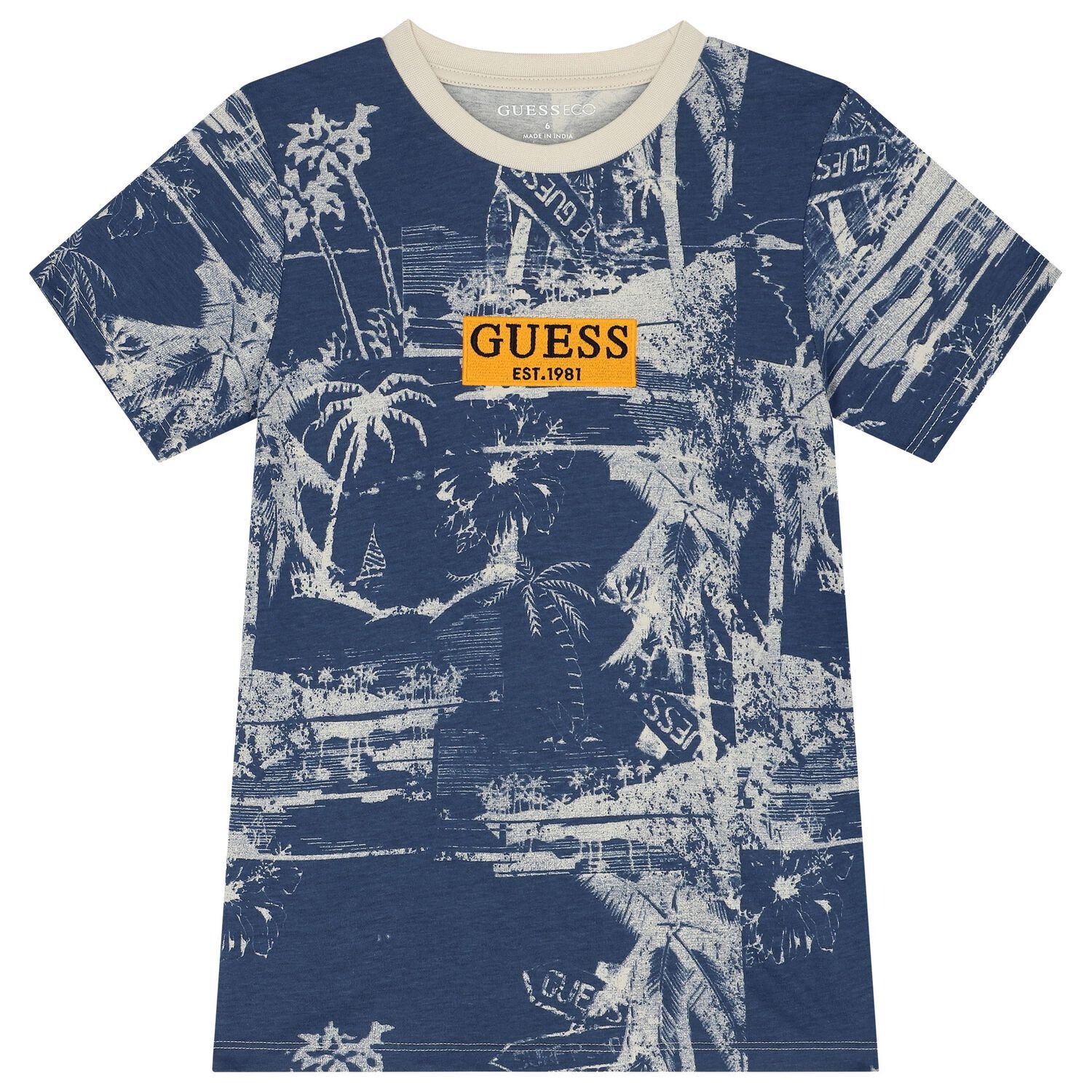 تيشيرت أولاد بالشعار باللون الكحلي للعطلات, 1, hi-res