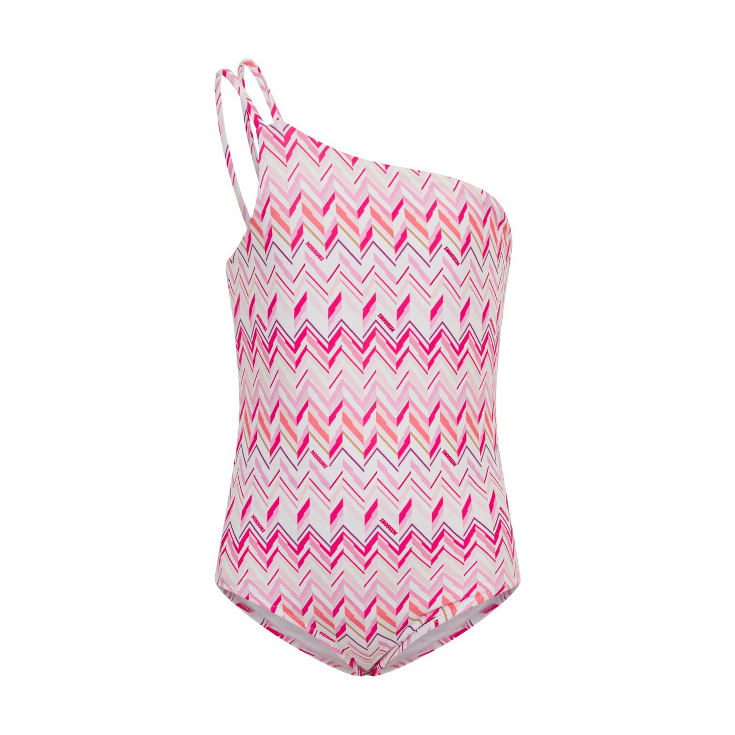 Girls White & Pink Zig Zag Swimsuit, 1, hi-res