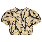 بلوزة بناتي بأكمام منفوخة باللون البيج والأسود, 1, hi-res