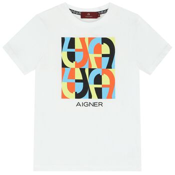 Aigner تيشيرت أولاد بالشعار باللون الأبيض, 1 تيشيرت أولاد بالشعار باللون الأبيض