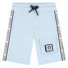 Younger Boys White & Blue Logo Shorts Set, 1, hi-res