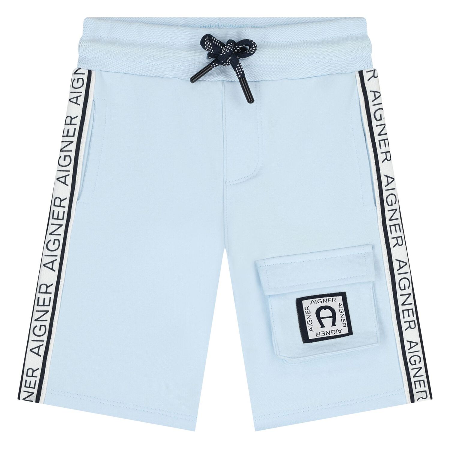 Younger Boys White & Blue Logo Shorts Set, 1, hi-res