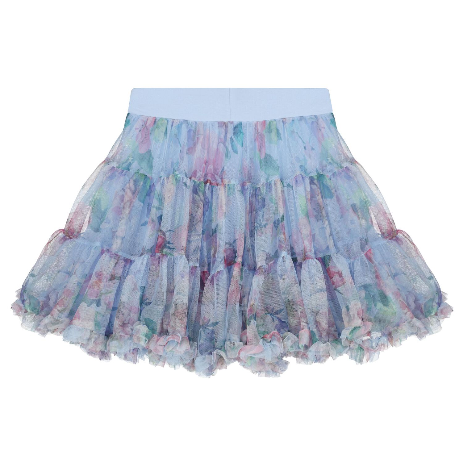 Girls Blue Floral Tutu Skirt, 1, hi-res